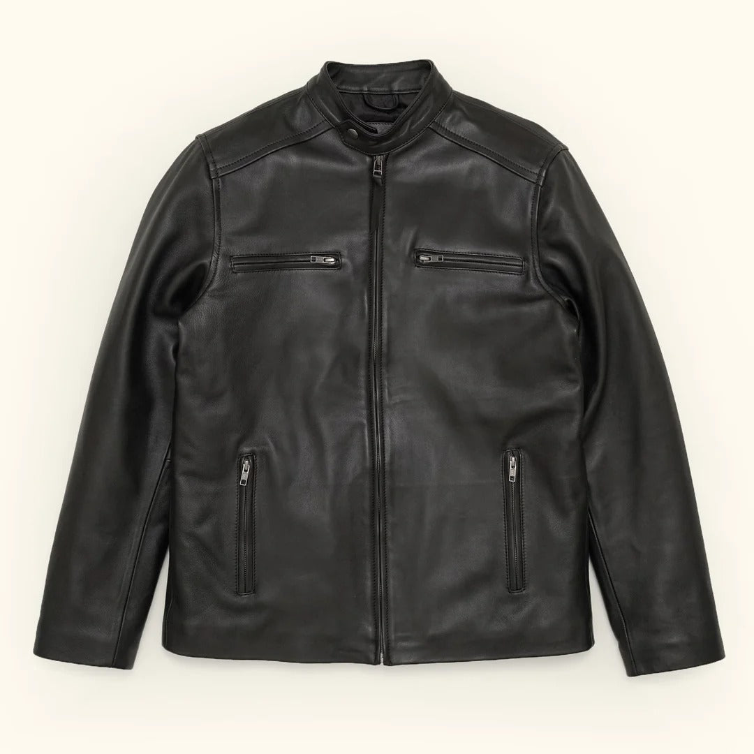 Men's Black Leather Moto Jacket