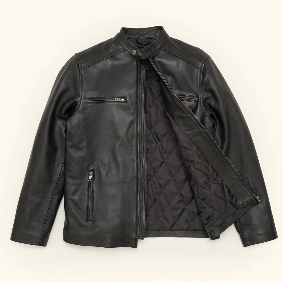 Men's Black Leather Moto Jacket