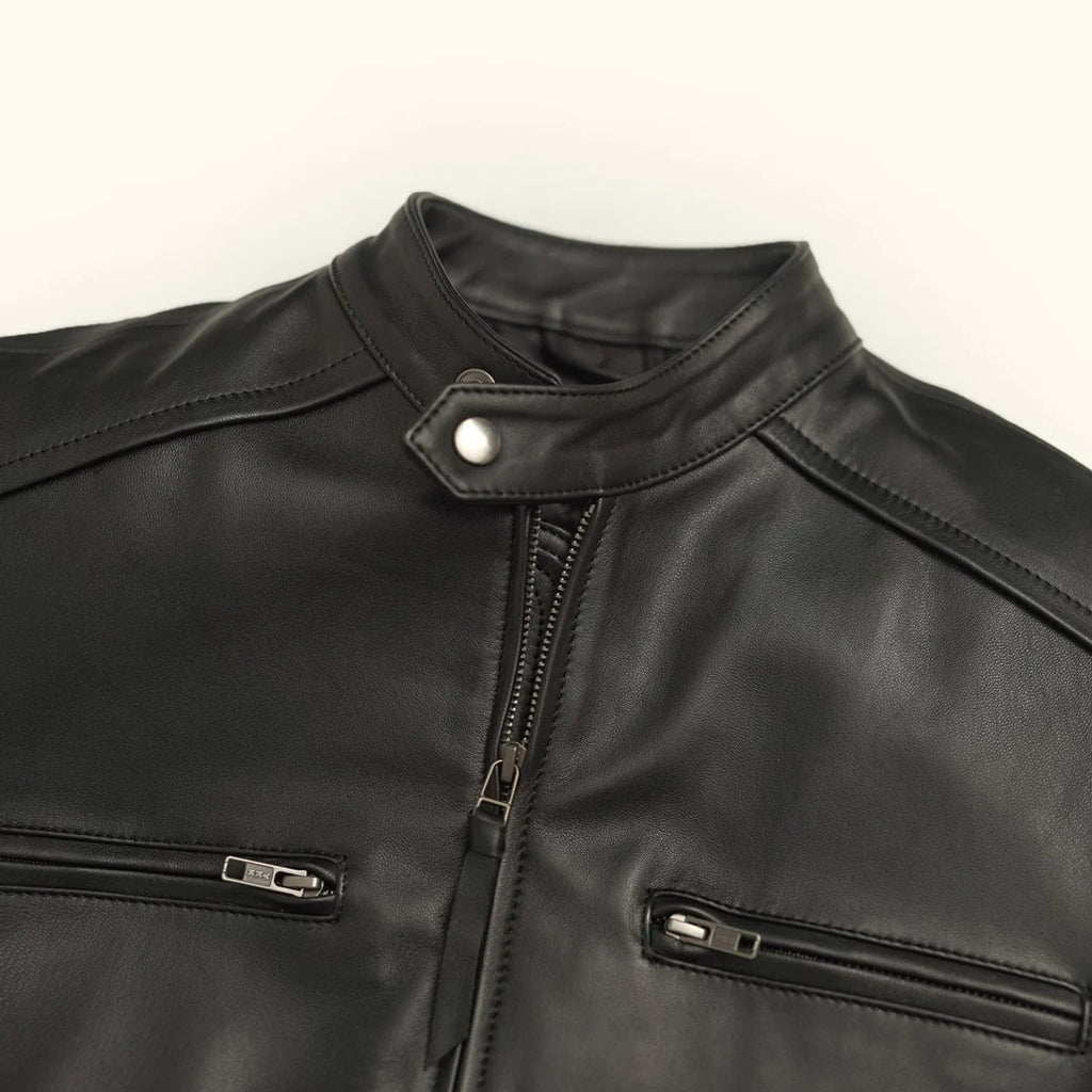 Men's Black Leather Moto Jacket