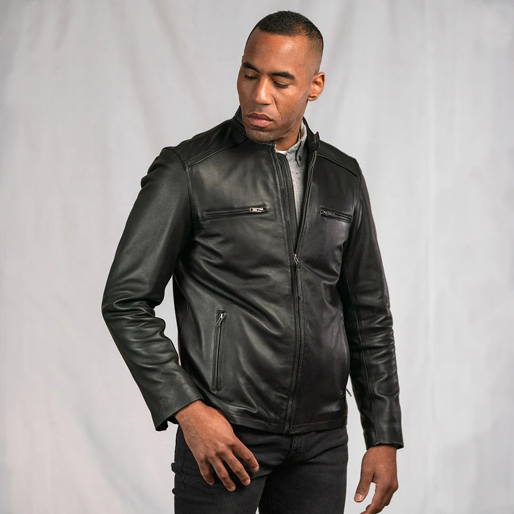 Men's Black Leather Moto Jacket