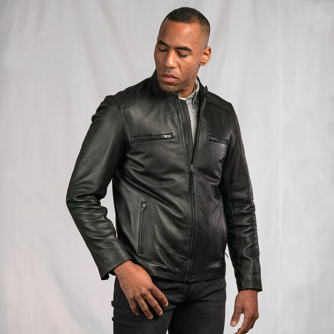 Men's Black Leather Moto Jacket