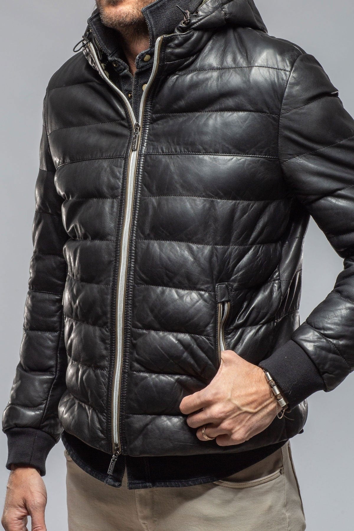 Men's Black Loki Puffer Leather Jacket