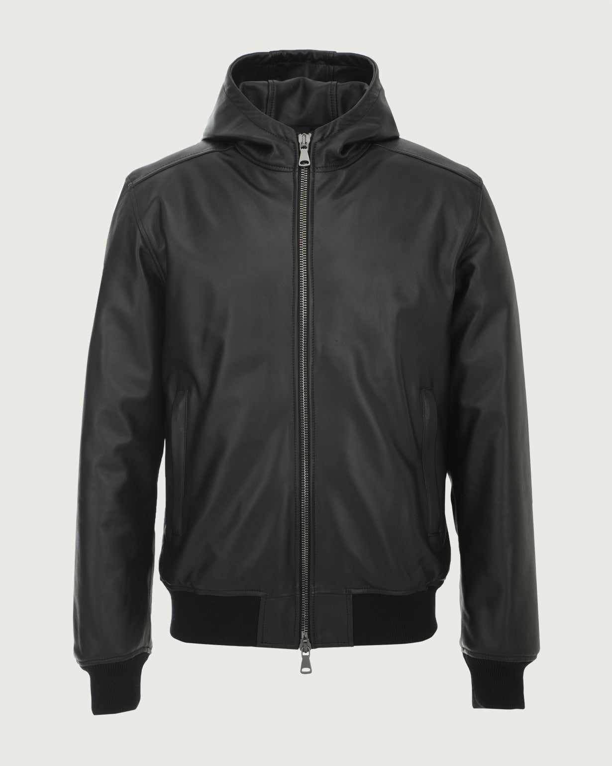 Men's Black Nappa Hooded leather jacket