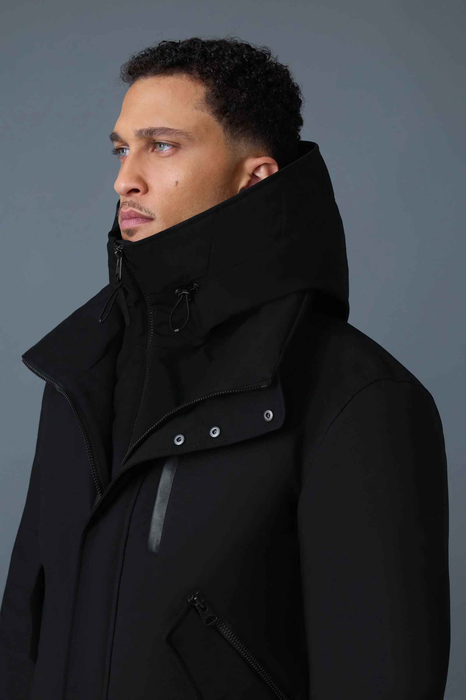 Men's Black Removeable Hood Down Bomber Jacket