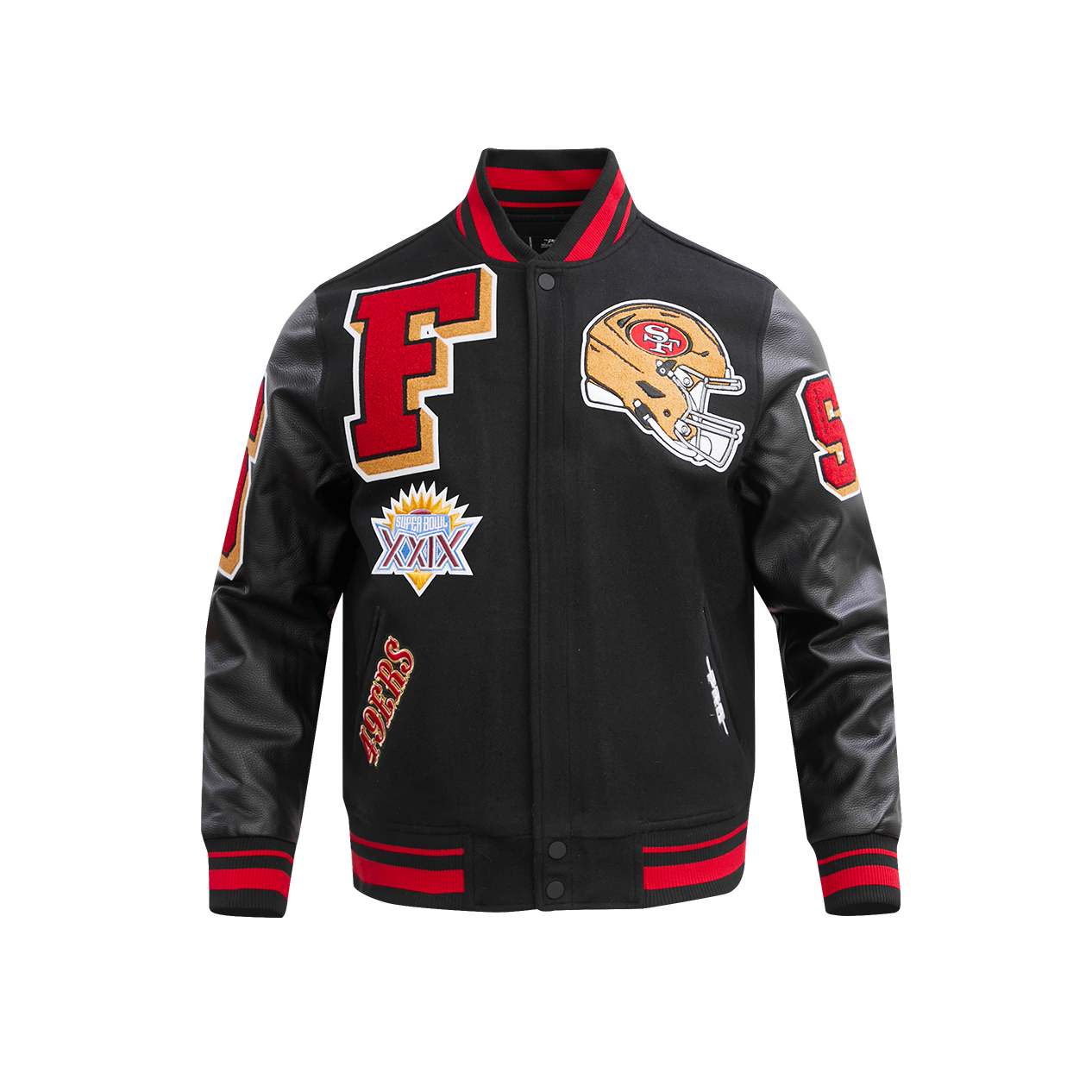 Men's Black SAN FRANCISCO 49ERS Rib Wool Varsity Jacket