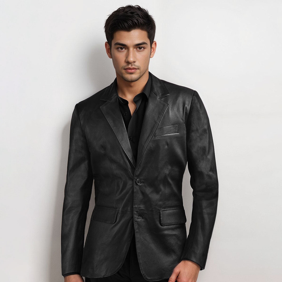 Men's Black Stretch Leather Blazer