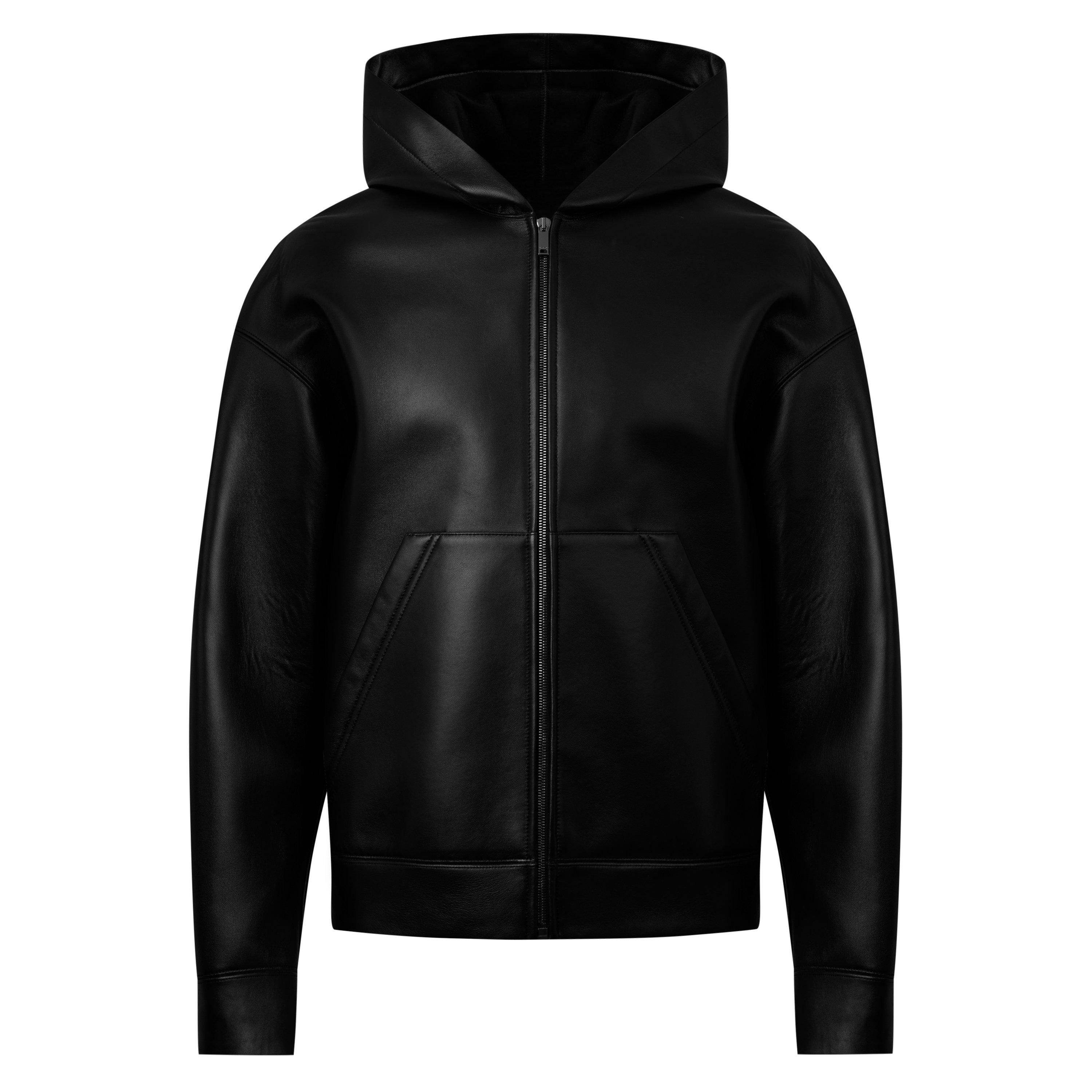 Men's Black Valentino Leather Hooded Jacket