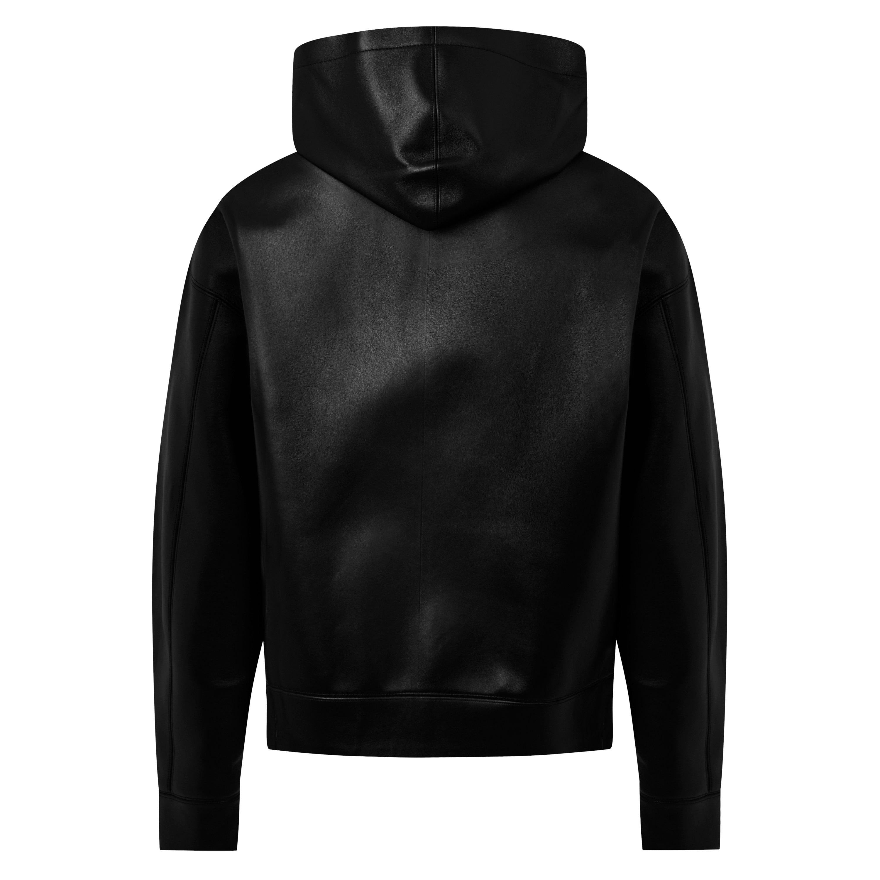 Men's Black Valentino Leather Hooded Jacket