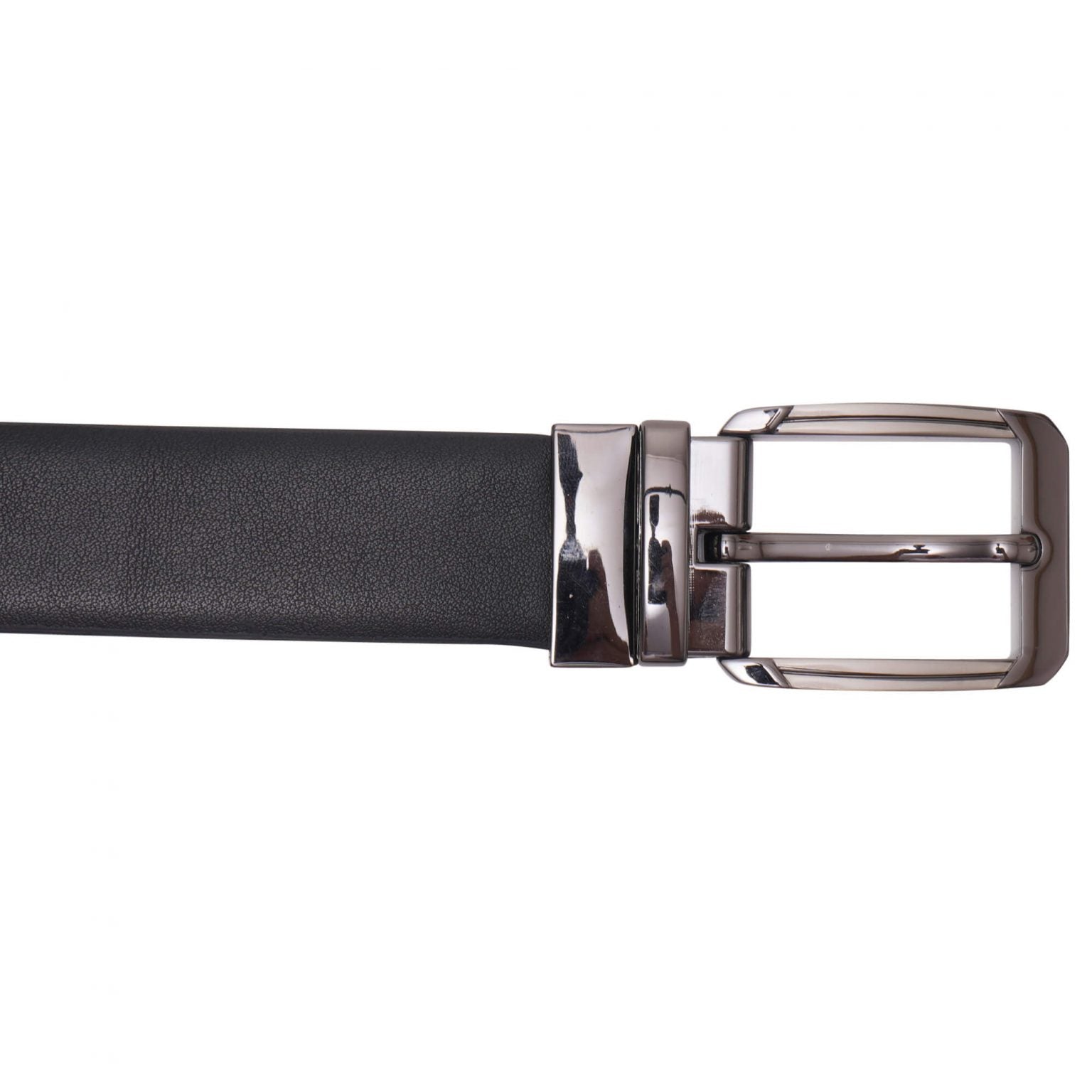Men’s Black & Brown Reversible Bonded Leather Belt with Gunmetal Silver Buckle