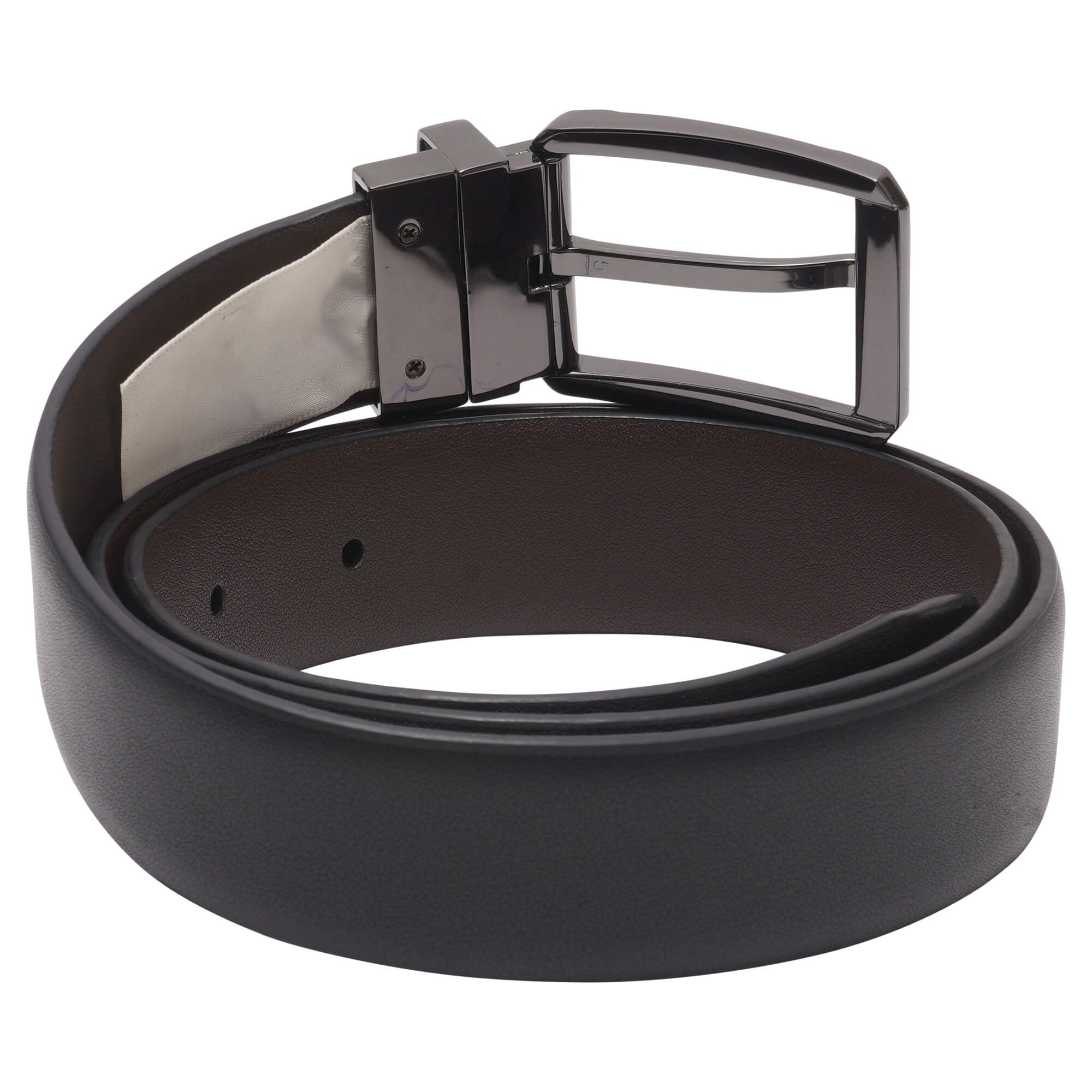 Men’s Black & Brown Reversible Bonded Leather Belt with Gunmetal Silver Buckle
