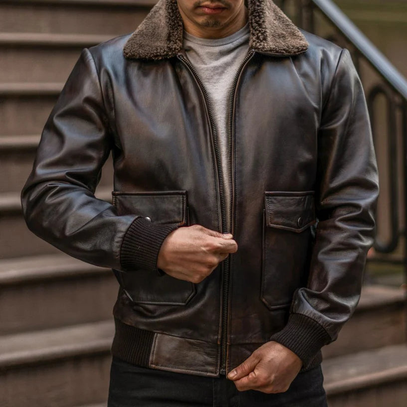 Chaqueta de aviador bomber marrón para hombre
