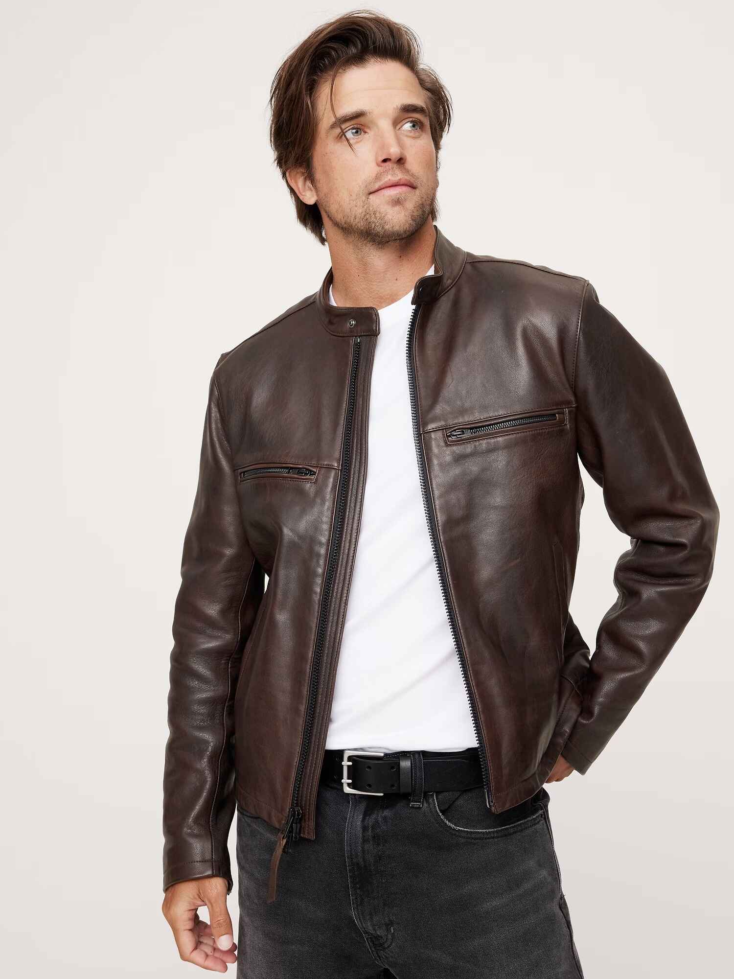 Men's Brown Biker Leather Jacket