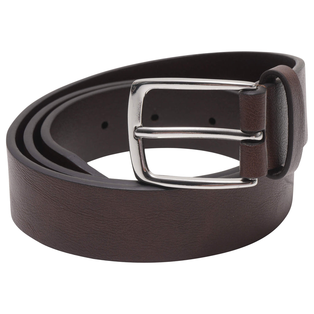 Men’s Brown Bonded Leather Belt with Silver Buckle