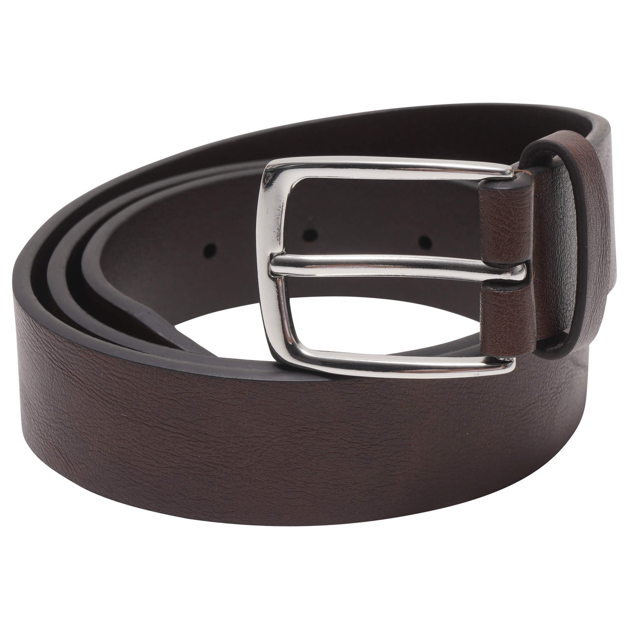 Men’s Brown Bonded Leather Belt with Silver Buckle