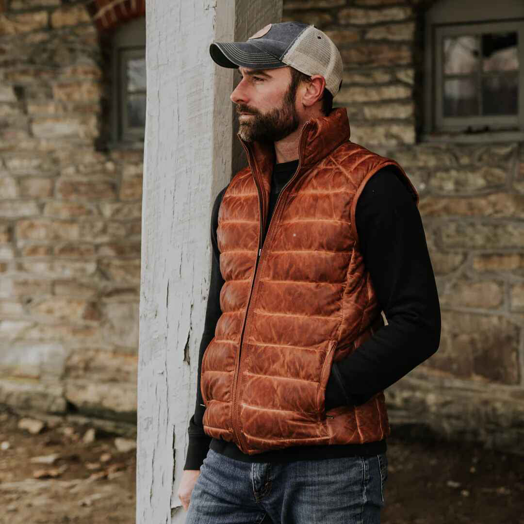 Men's Brown Bridger Leather Down Vest