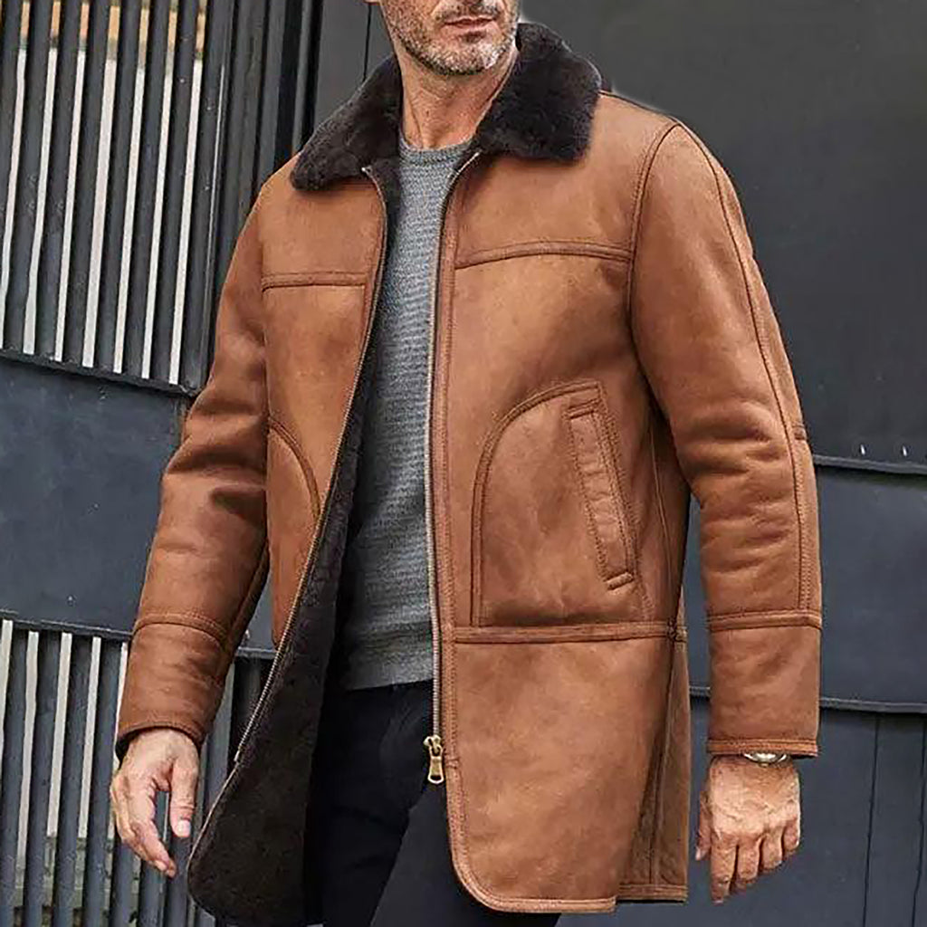 Men's Brown Fur Shearling Leather Coat