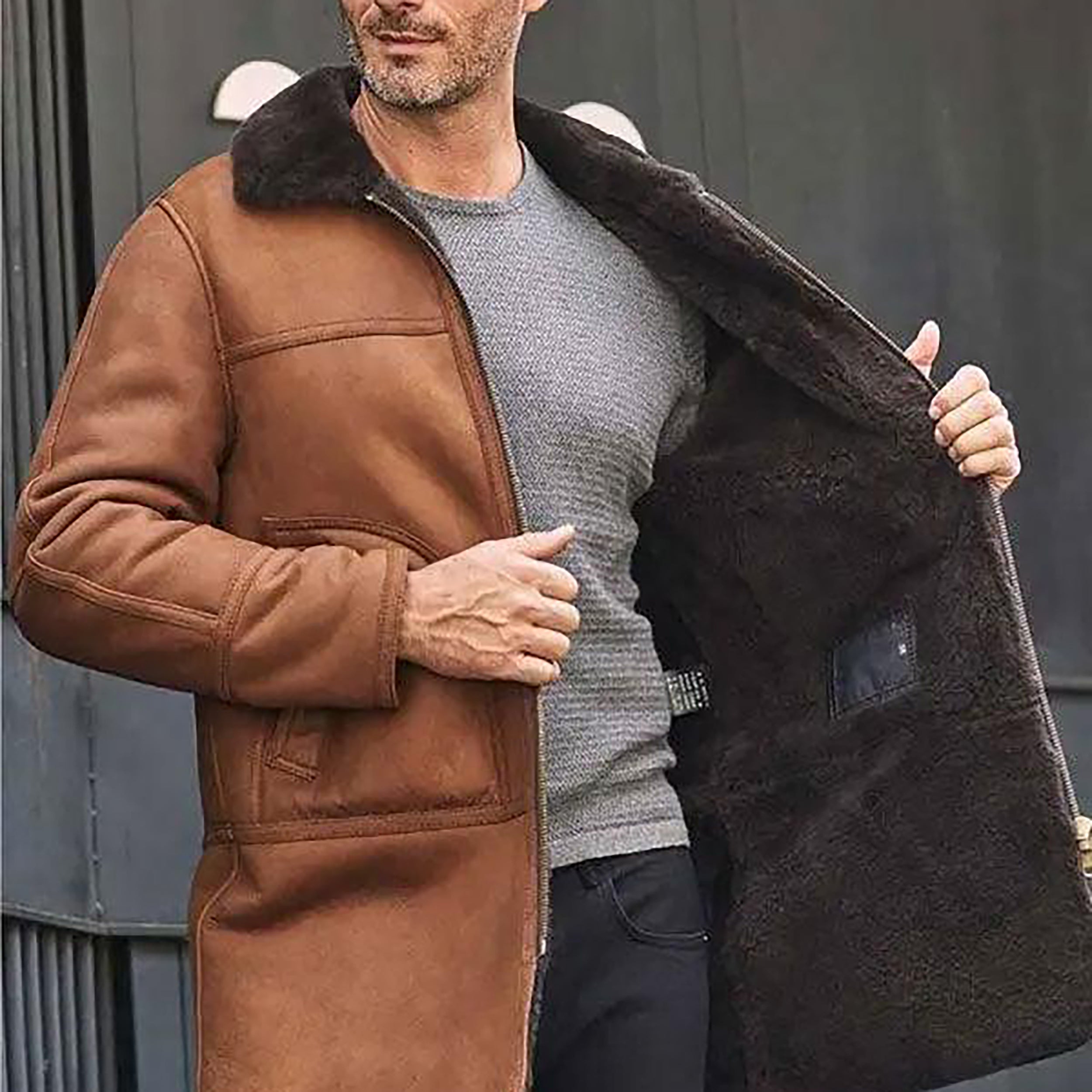 Men's Brown Fur Shearling Leather Coat
