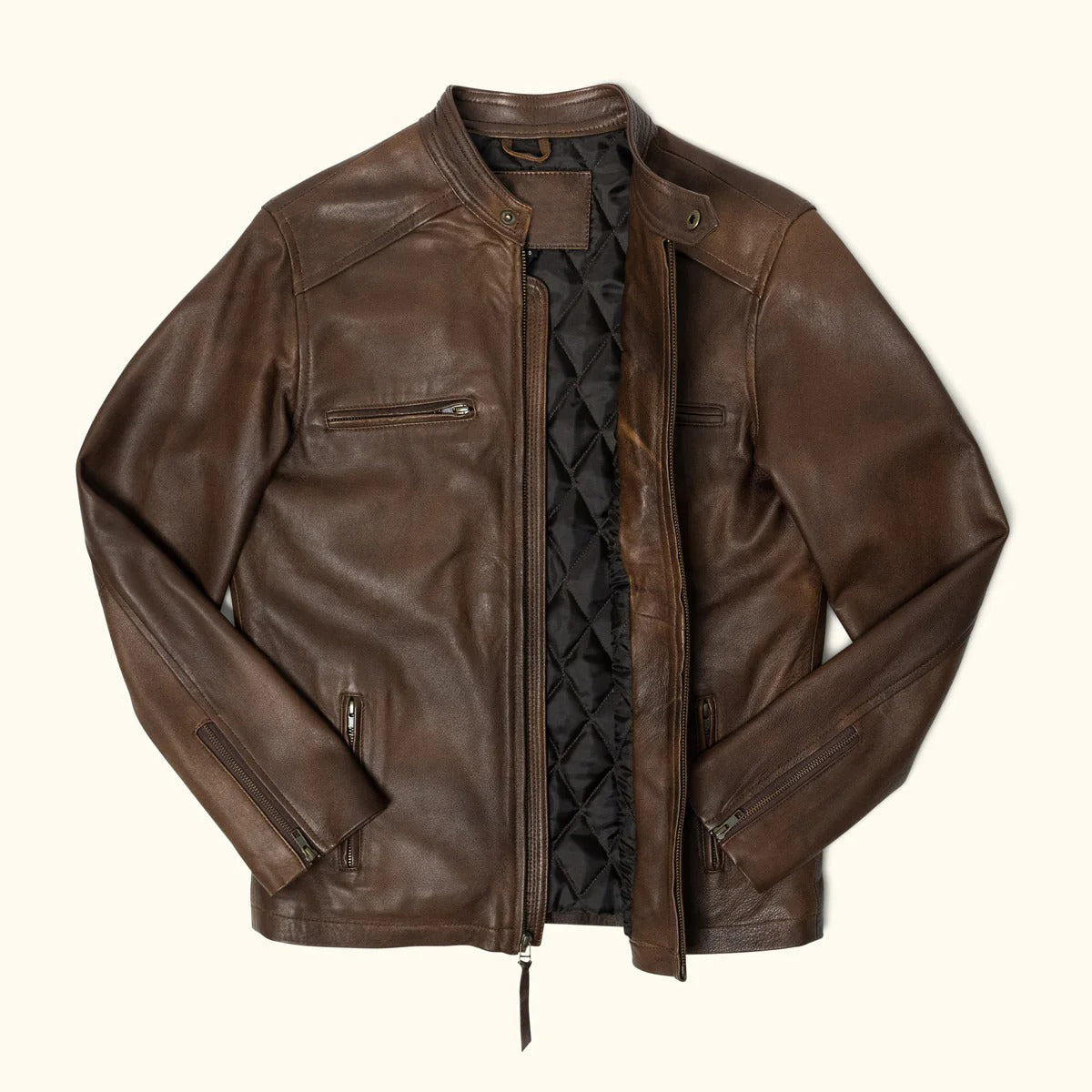 Men's Brown Leather Moto Jacket