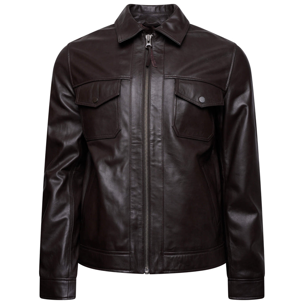 Men’s Brown Leather Patch-Pocket Jacket