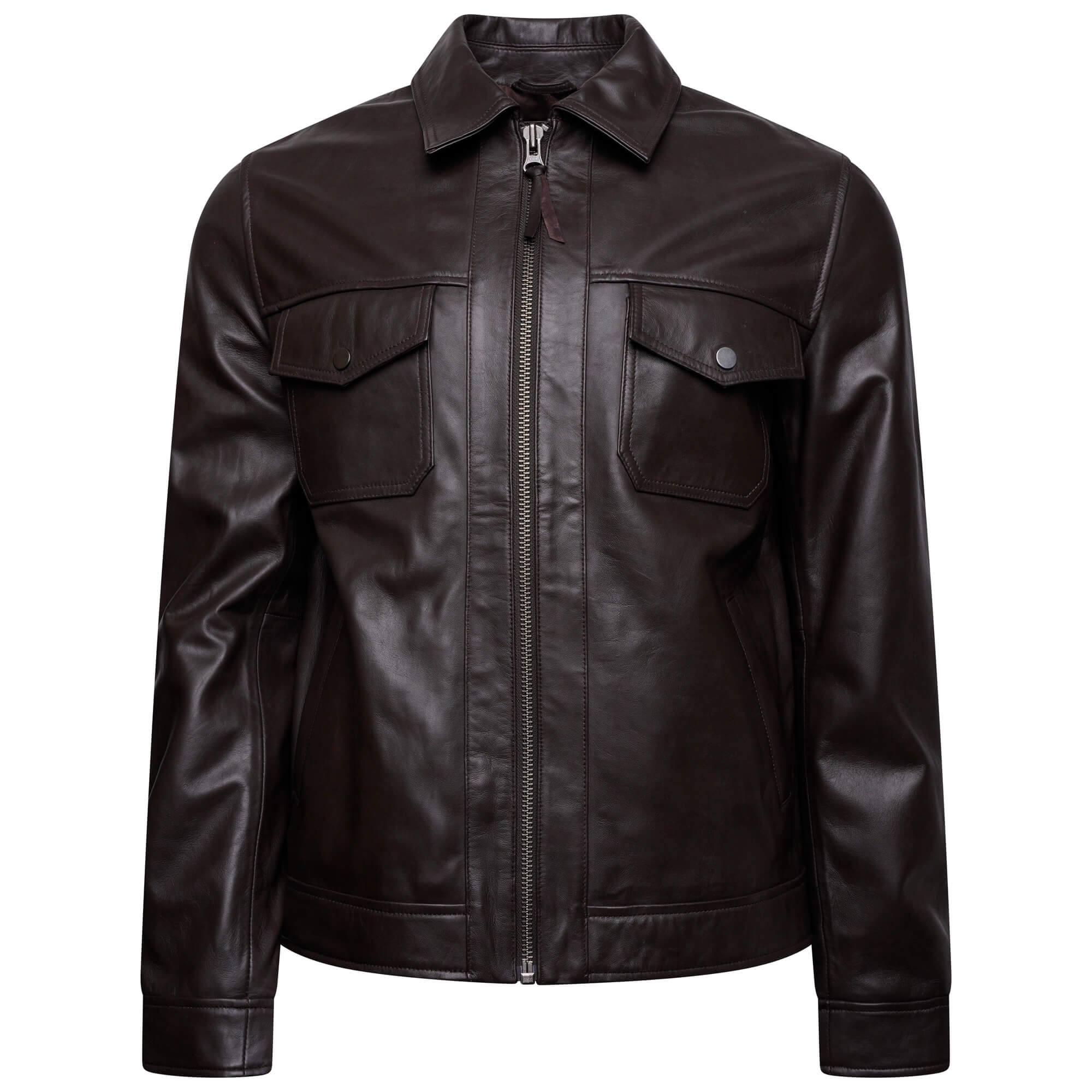 Men’s Brown Leather Patch-Pocket Jacket