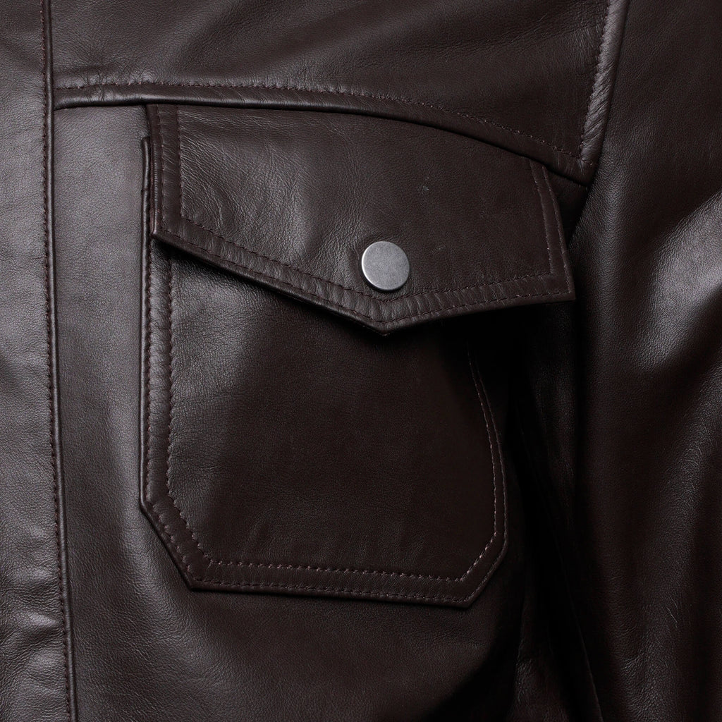 Men’s Brown Leather Patch-Pocket Jacket