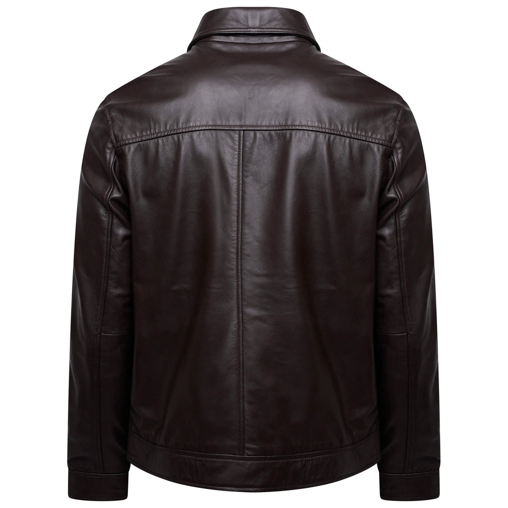 Men’s Brown Leather Patch-Pocket Jacket