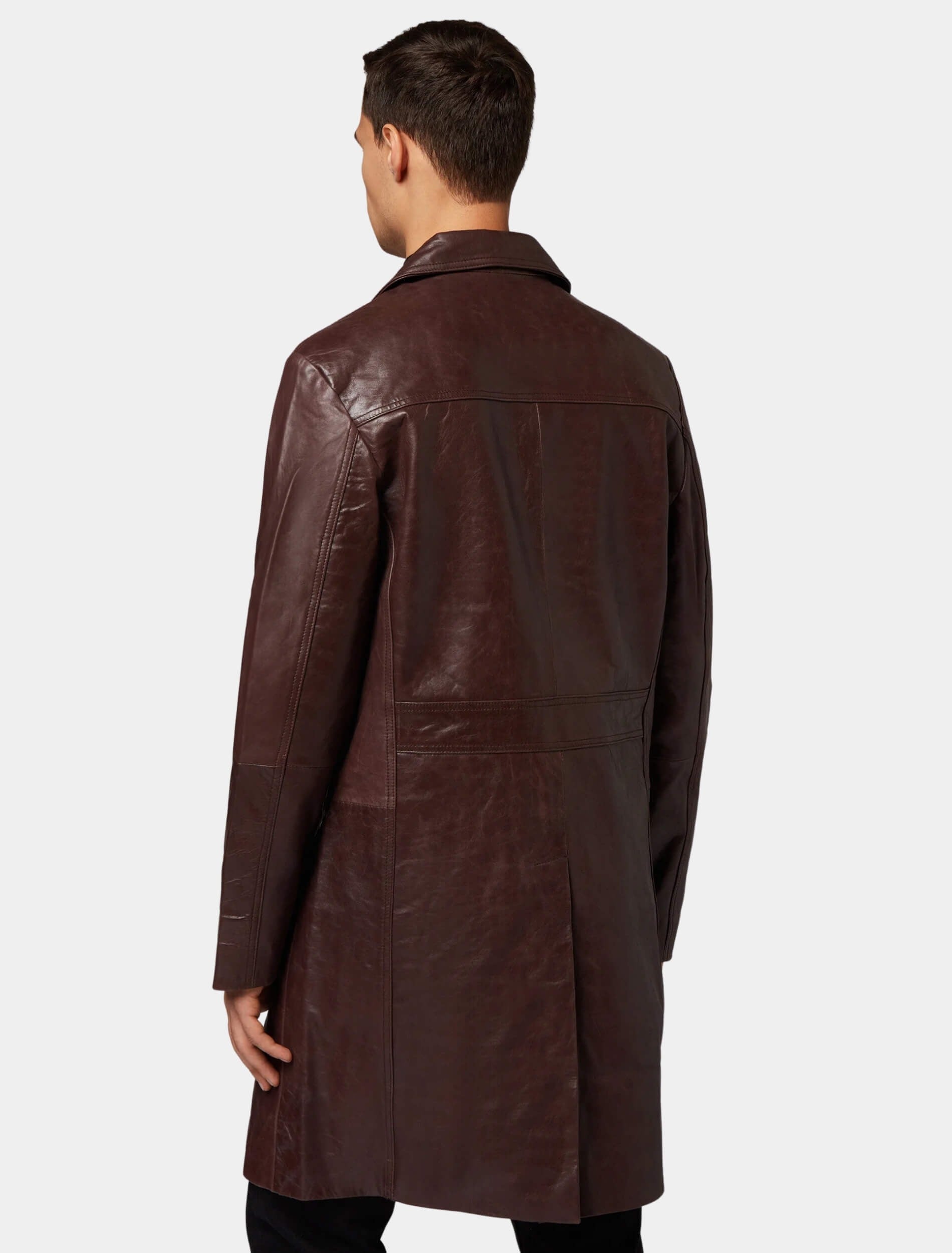 Men's Brown Leather Trench Coat