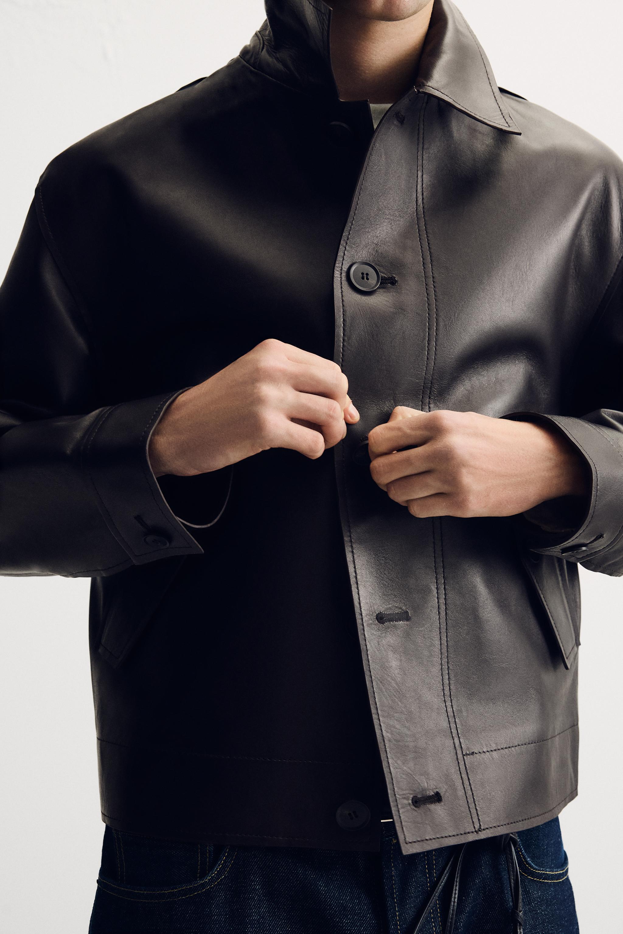 Men's Brown Relaxed Fit Leather Jacket