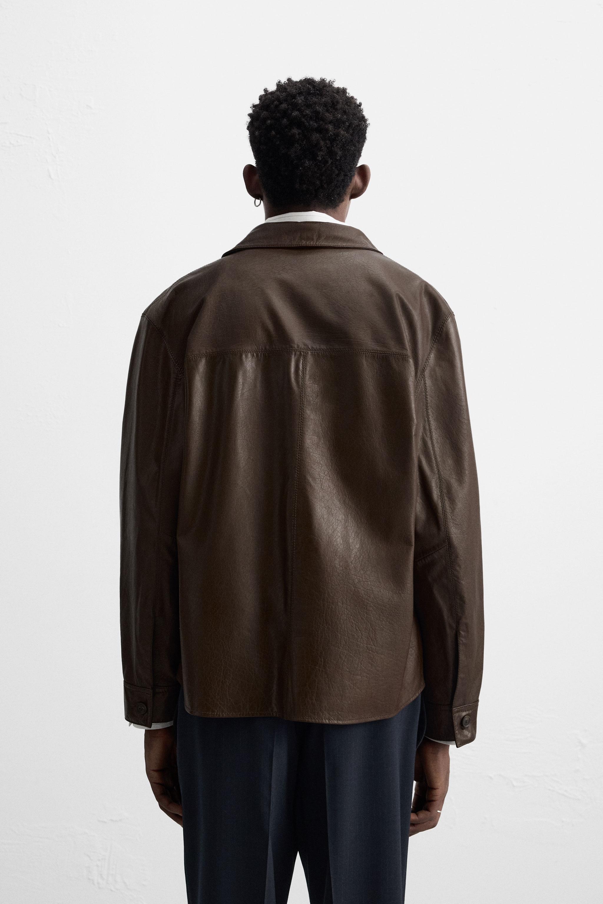 Men's Brown Shirt Style Simple Leather Jacket