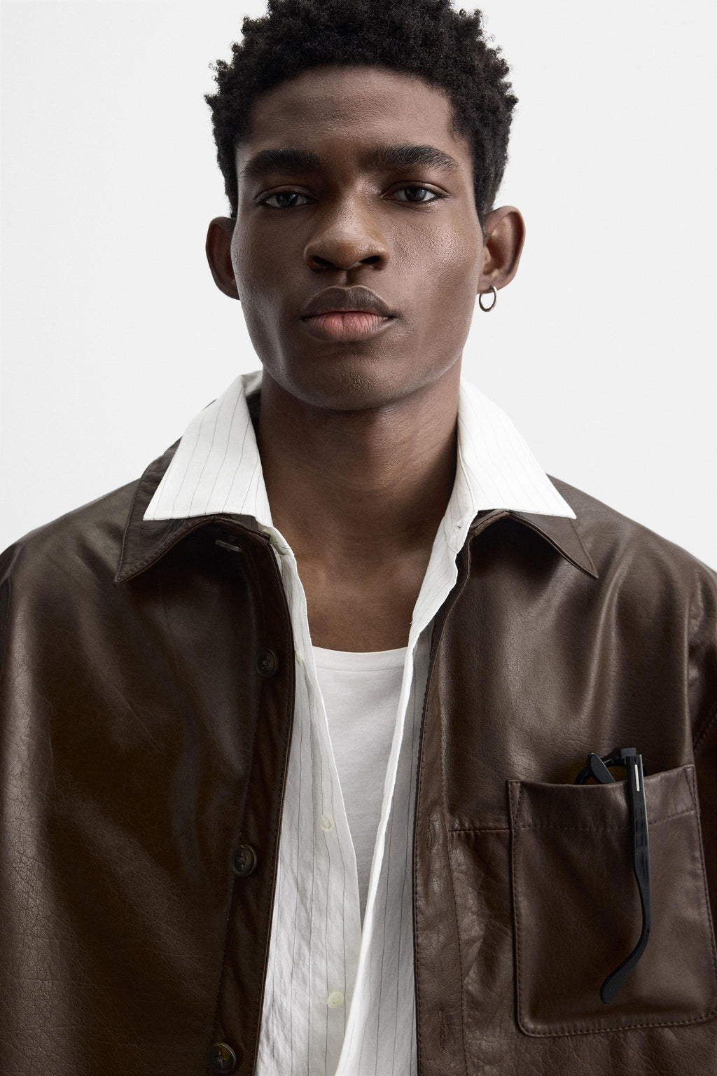 Men's Brown Shirt Style Simple Leather Jacket