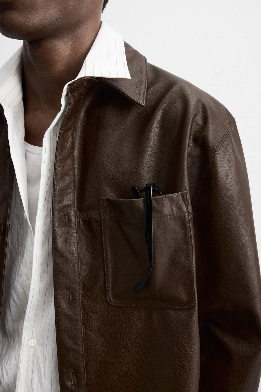 Men's Brown Shirt Style Simple Leather Jacket