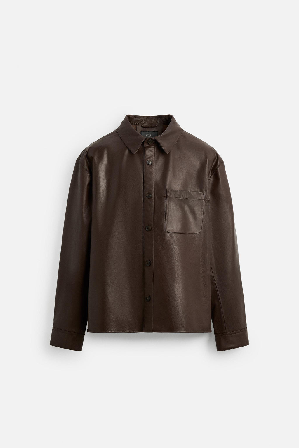 Men's Brown Shirt Style Simple Leather Jacket