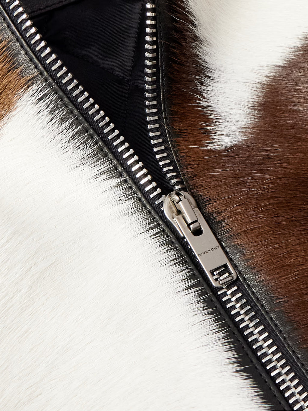 Men's Brown Slim Fit Belted Cow Print Calf Hair Leather Jacket