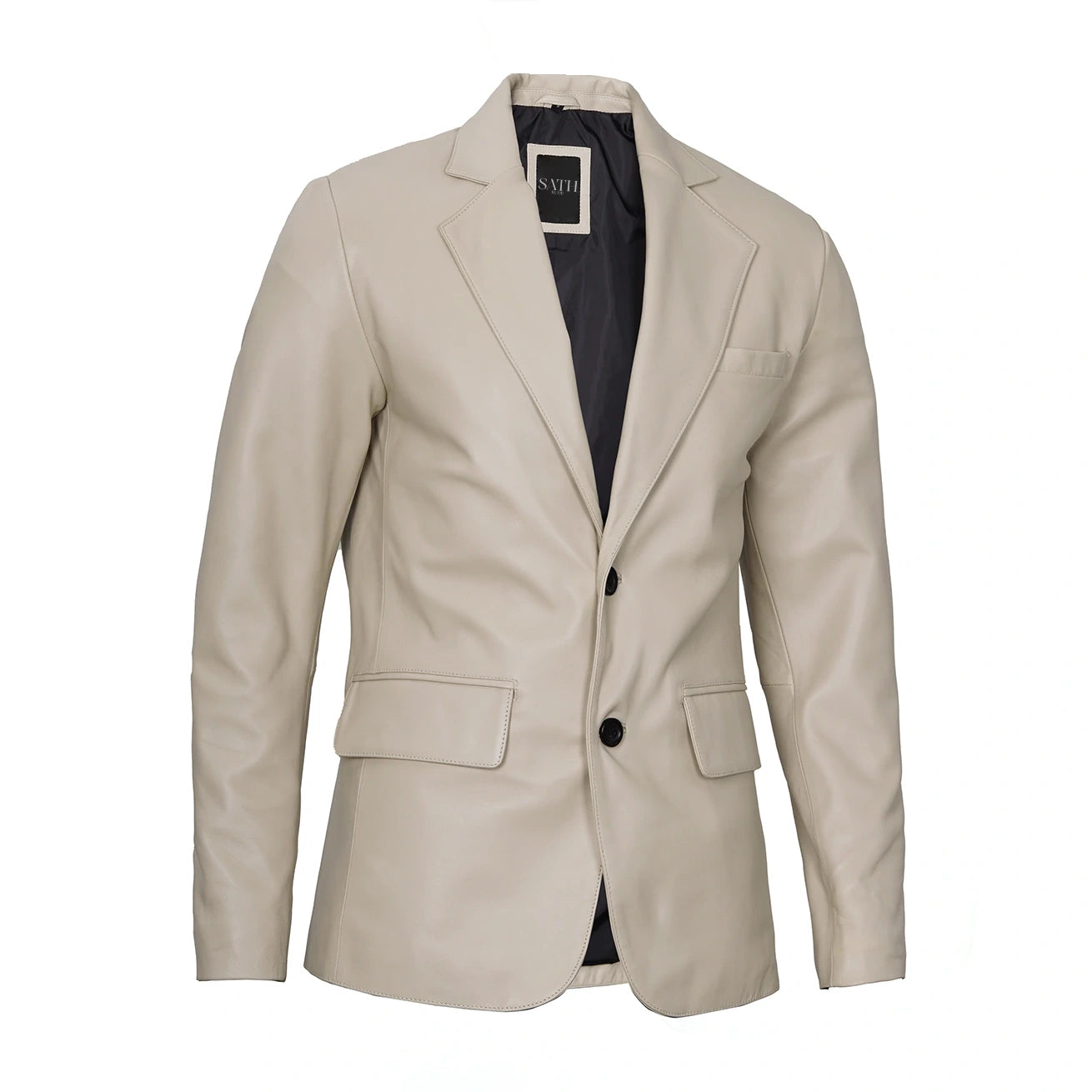 Men's Button Down Beige Leather Blazer