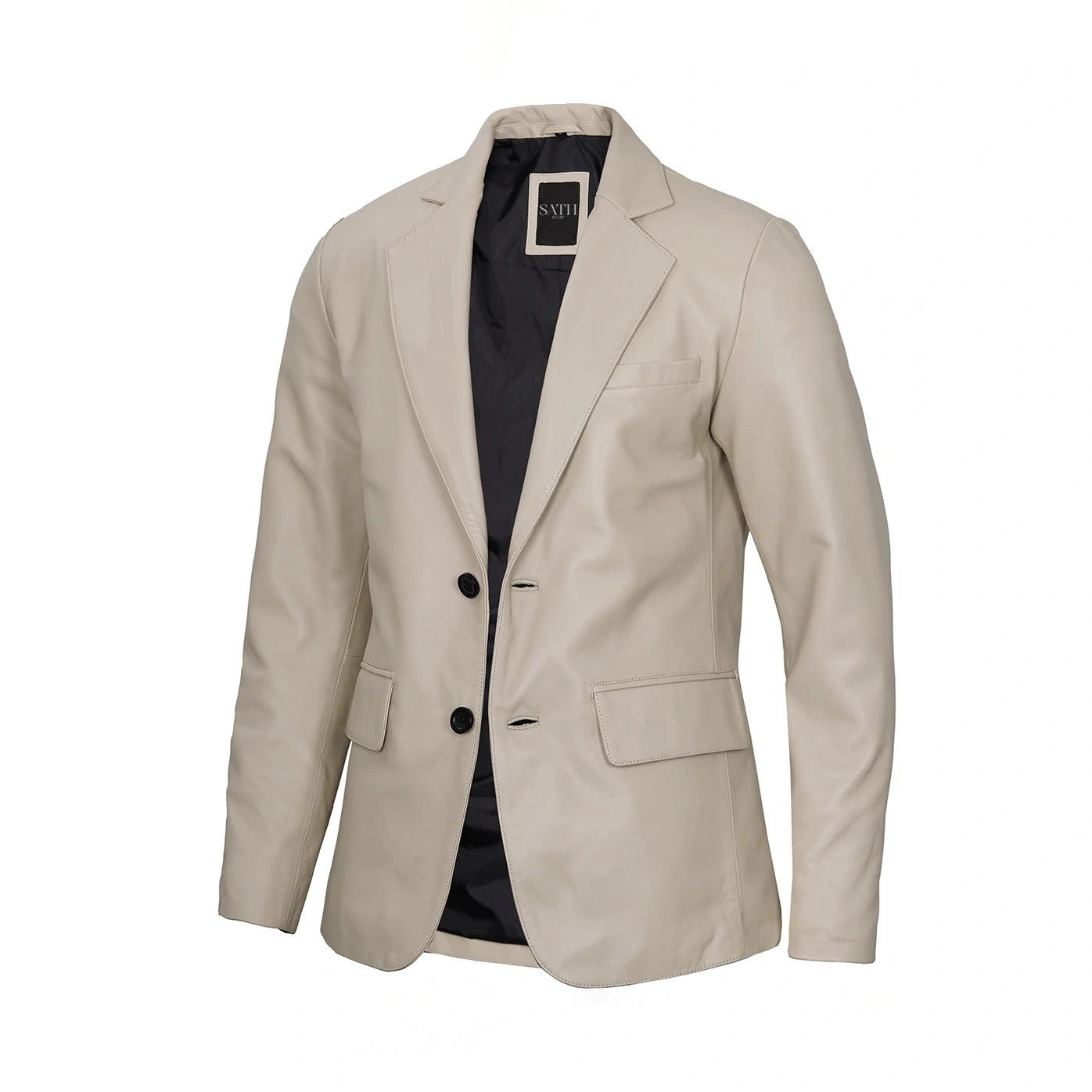 Men's Button Down Beige Leather Blazer