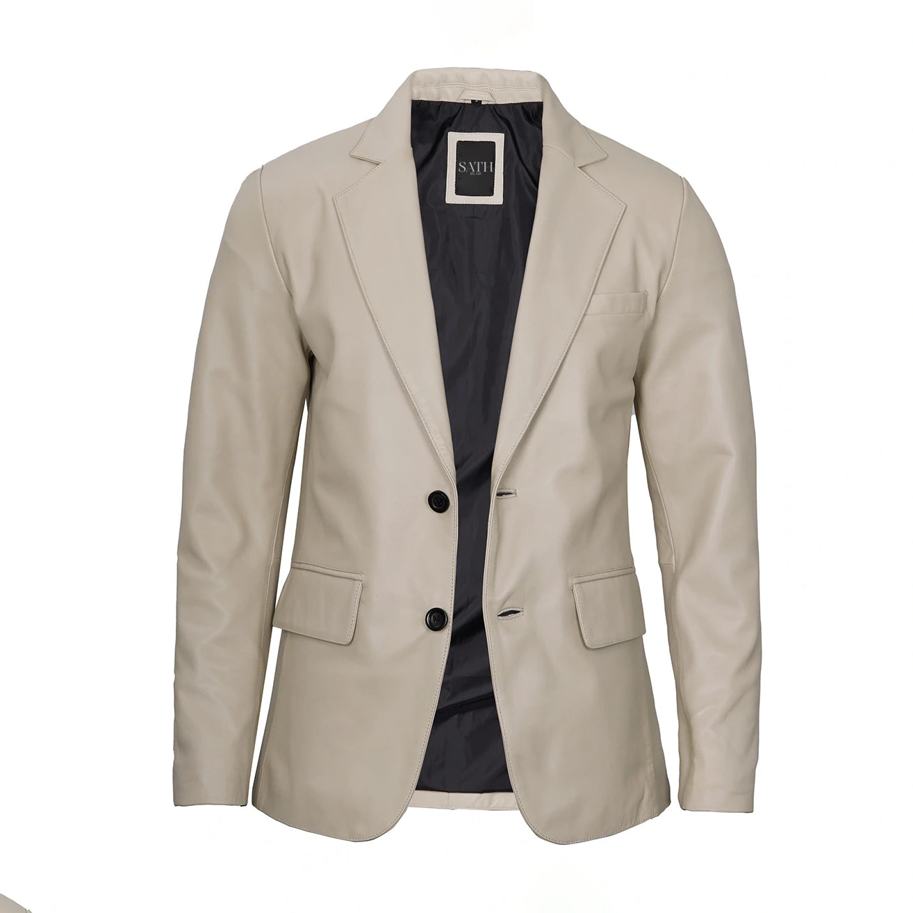 Men's Button Down Beige Leather Blazer