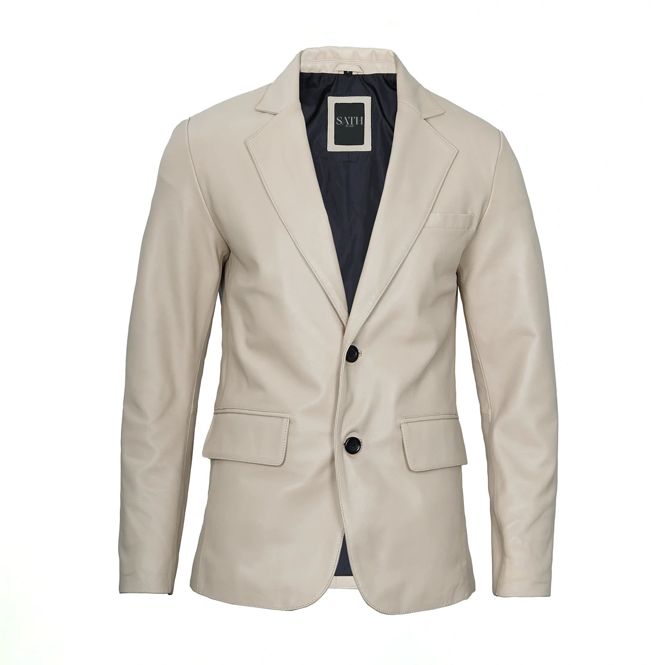 Men's Button Down Beige Leather Blazer