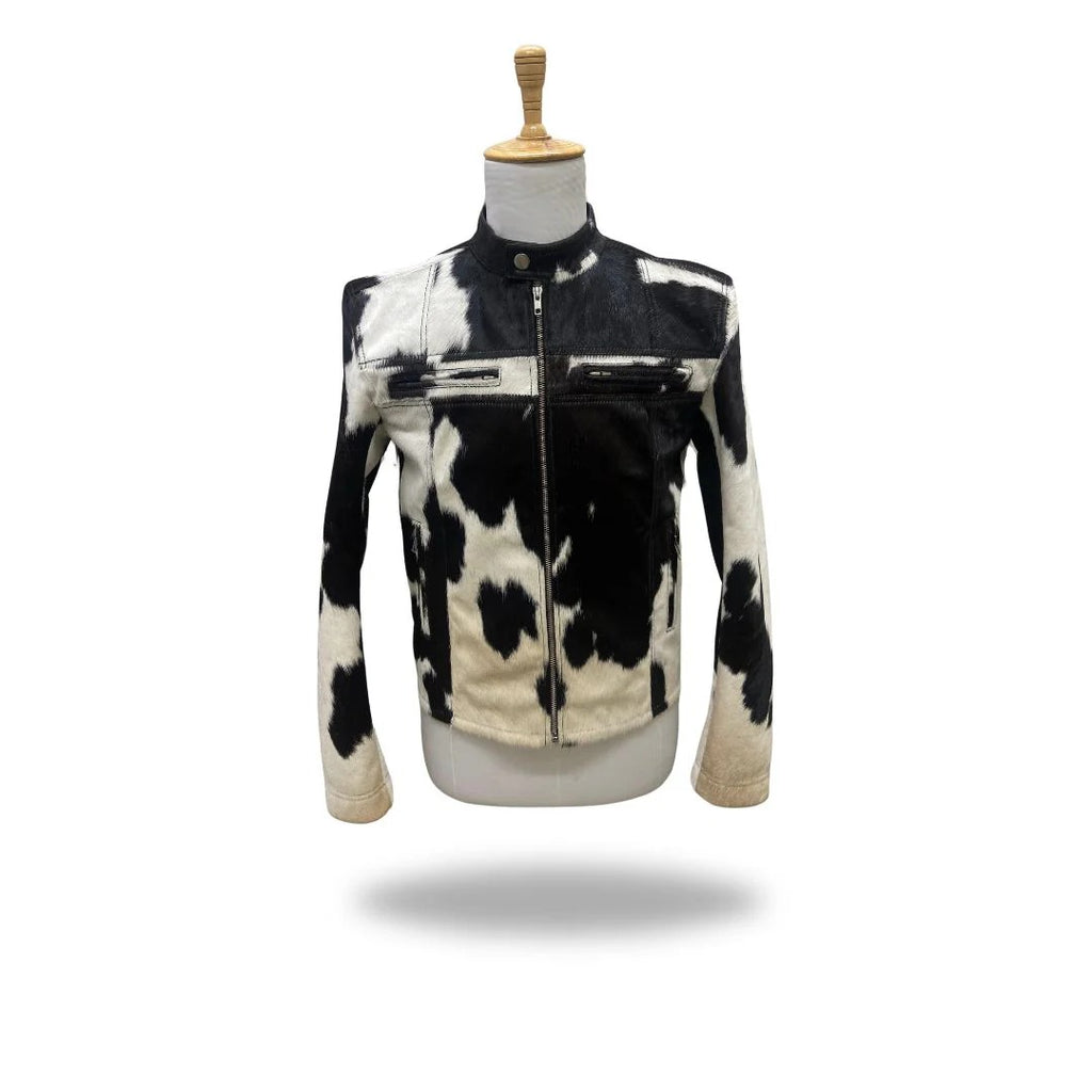 Men's Buttoned Collar Cow Hide Leather Jacket