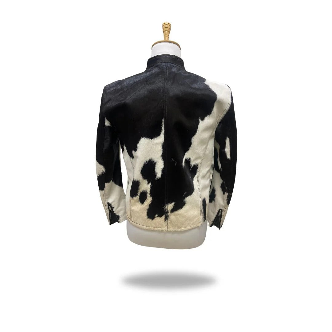Men's Buttoned Collar Cow Hide Leather Jacket