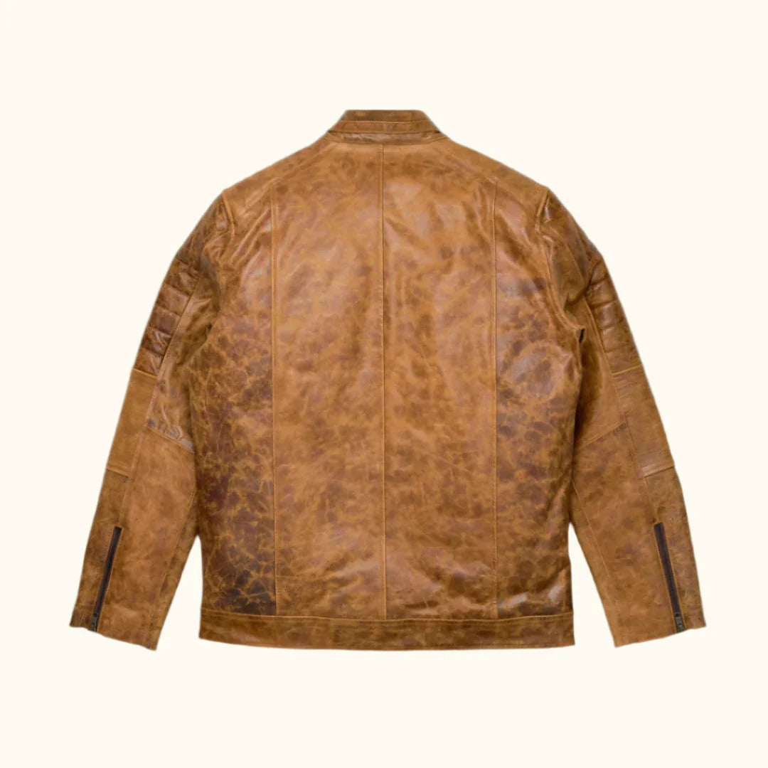 Chaqueta de cuero Cafe Racer para hombre