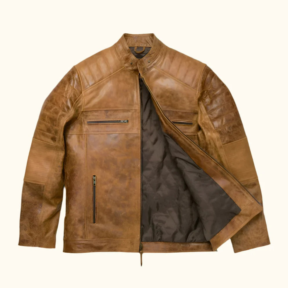 Chaqueta de cuero Cafe Racer para hombre