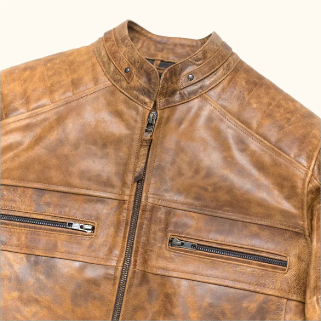 Chaqueta de cuero Cafe Racer para hombre