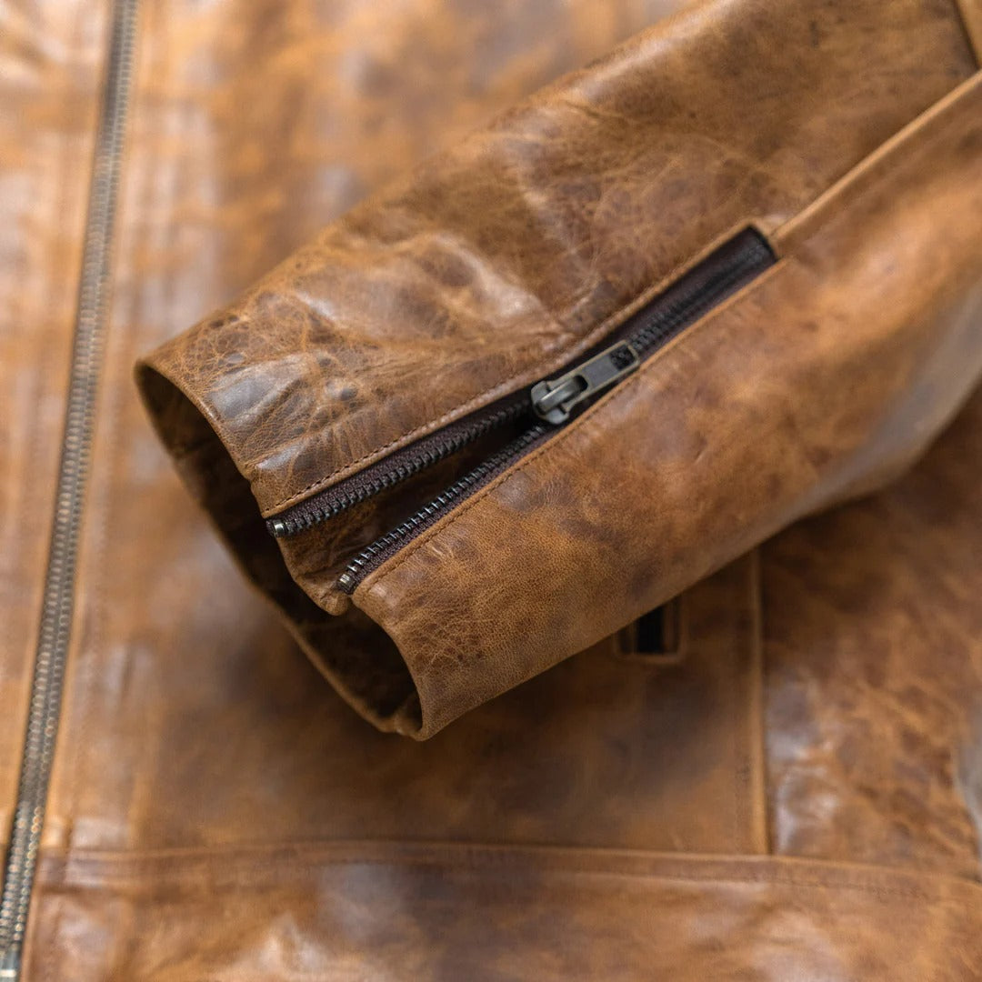 Chaqueta de cuero Cafe Racer para hombre