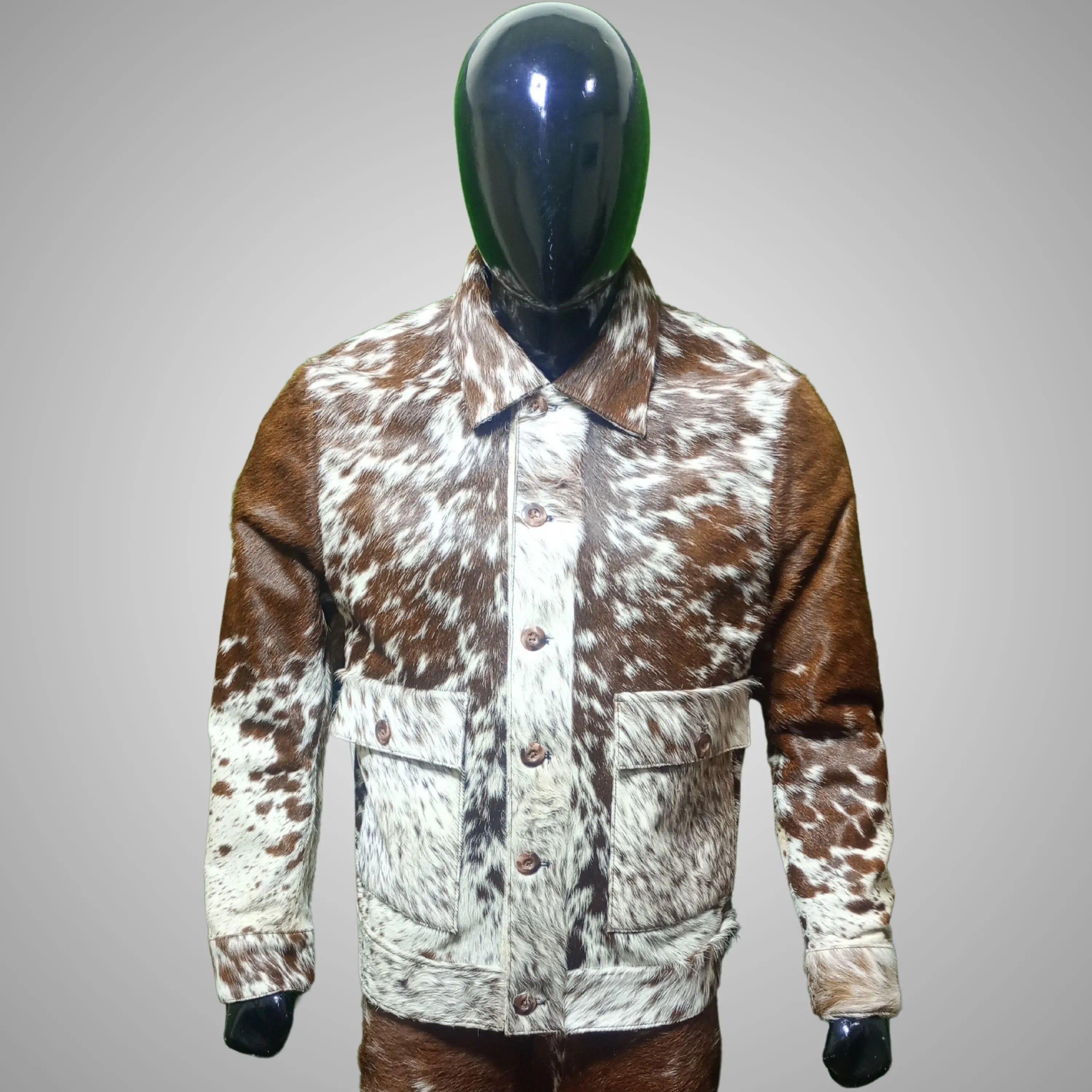 Men’s Casual Cowhide Leather Cow Hair Western Jacket