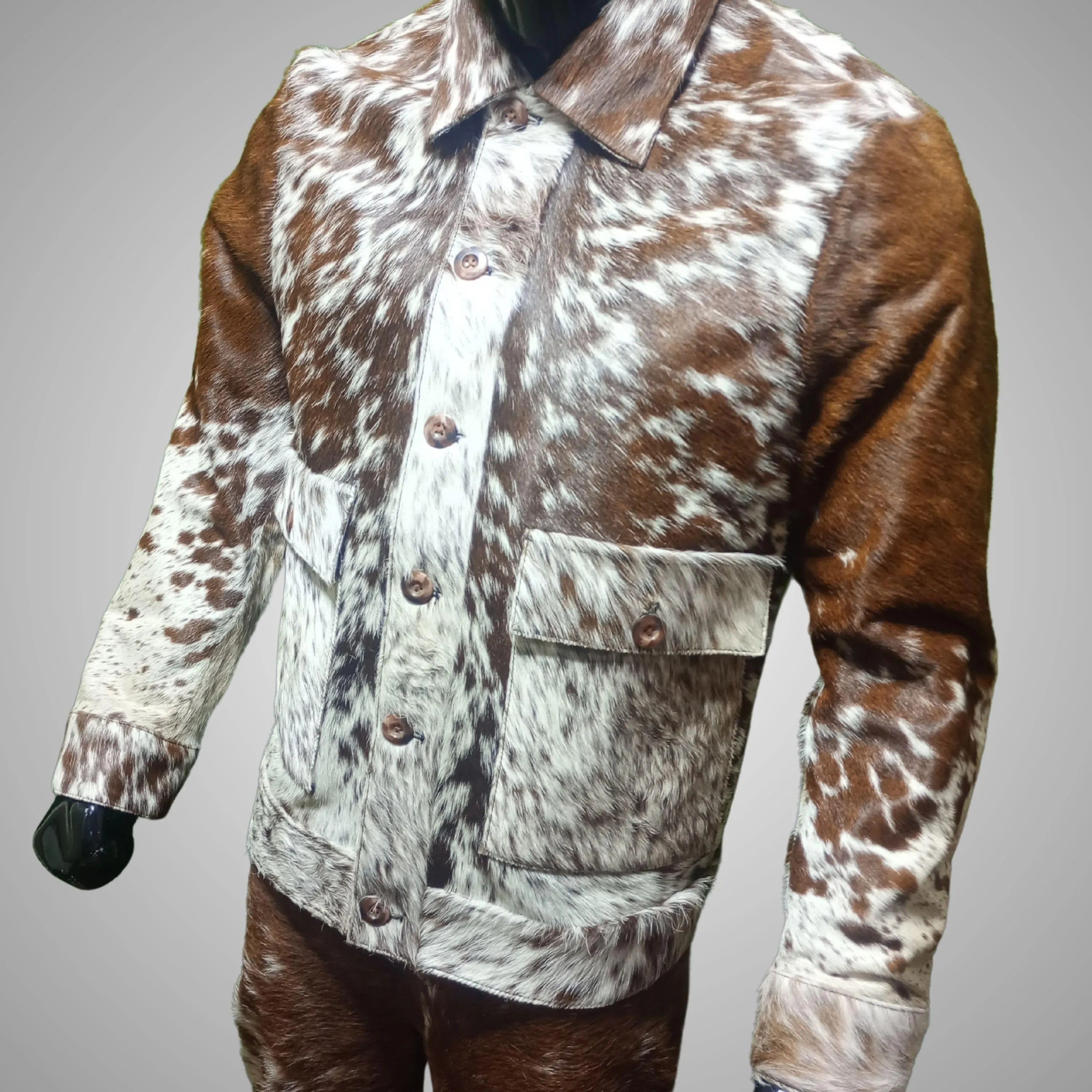 Men’s Casual Cowhide Leather Cow Hair Western Jacket