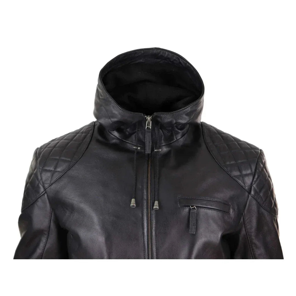 Men's Casual Zip Retro Hooded  Genuine Leather Jacket