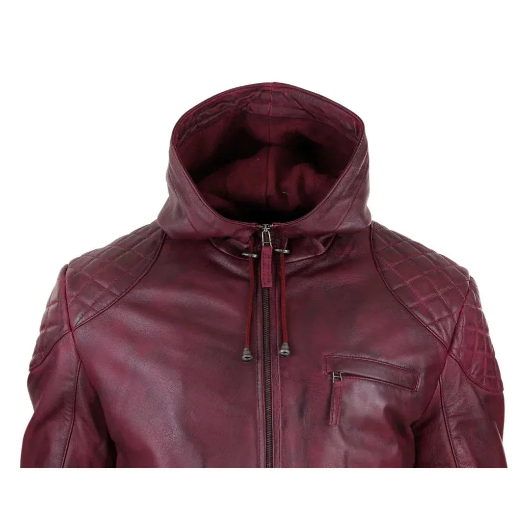 Men's Casual Zip Retro Hooded  Genuine Leather Jacket