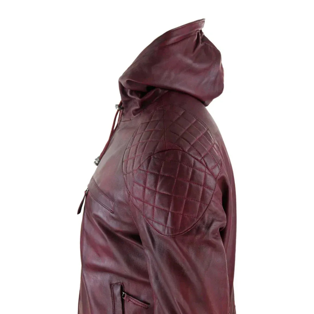Men's Casual Zip Retro Hooded  Genuine Leather Jacket