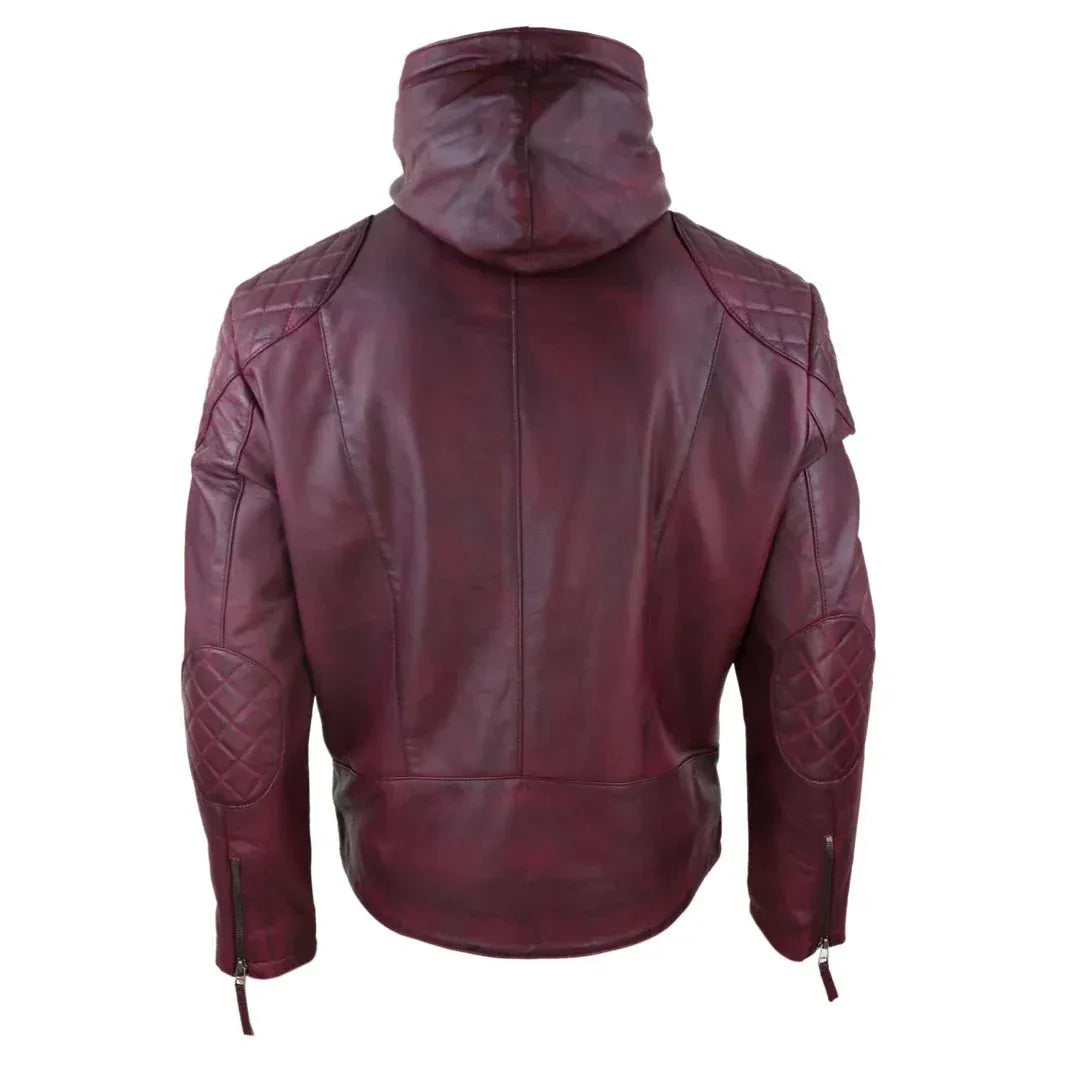 Men's Casual Zip Retro Hooded  Genuine Leather Jacket