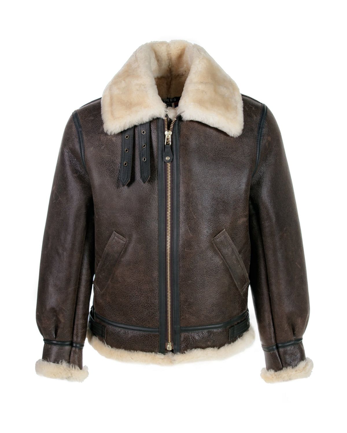 Men's Classic B-3 Sheepskin Leather Bomber Jacket Black / Black